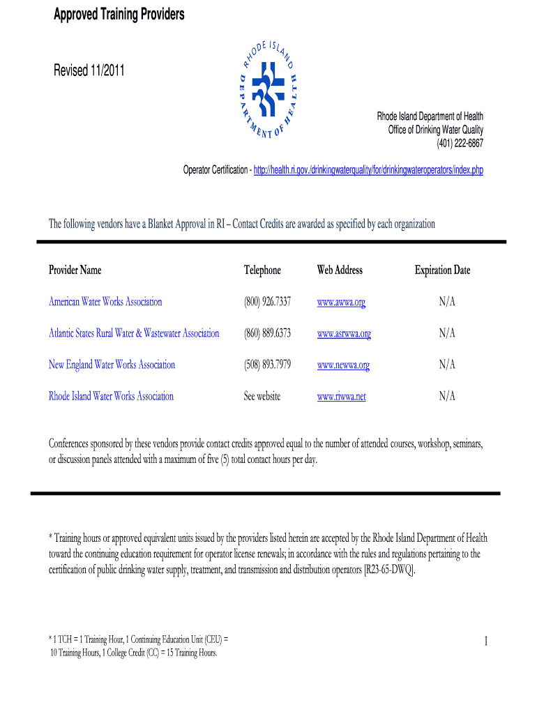 Approved Training Providers Revised 11 Health Ri  Form