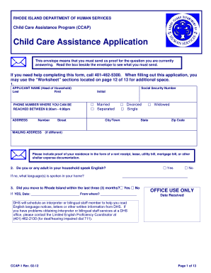 Ri Dhs Child Care  Form