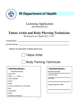 Tattoo License New Jersey  Form