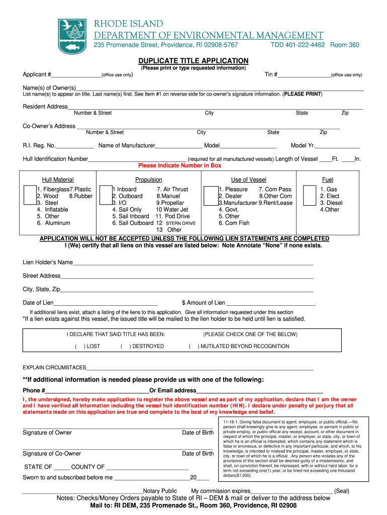 Get and Sign Ri Boat Title Duplicate  Form
