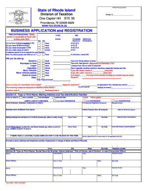 State of Rhode Island Division of Taxation Business Application and Registration Form