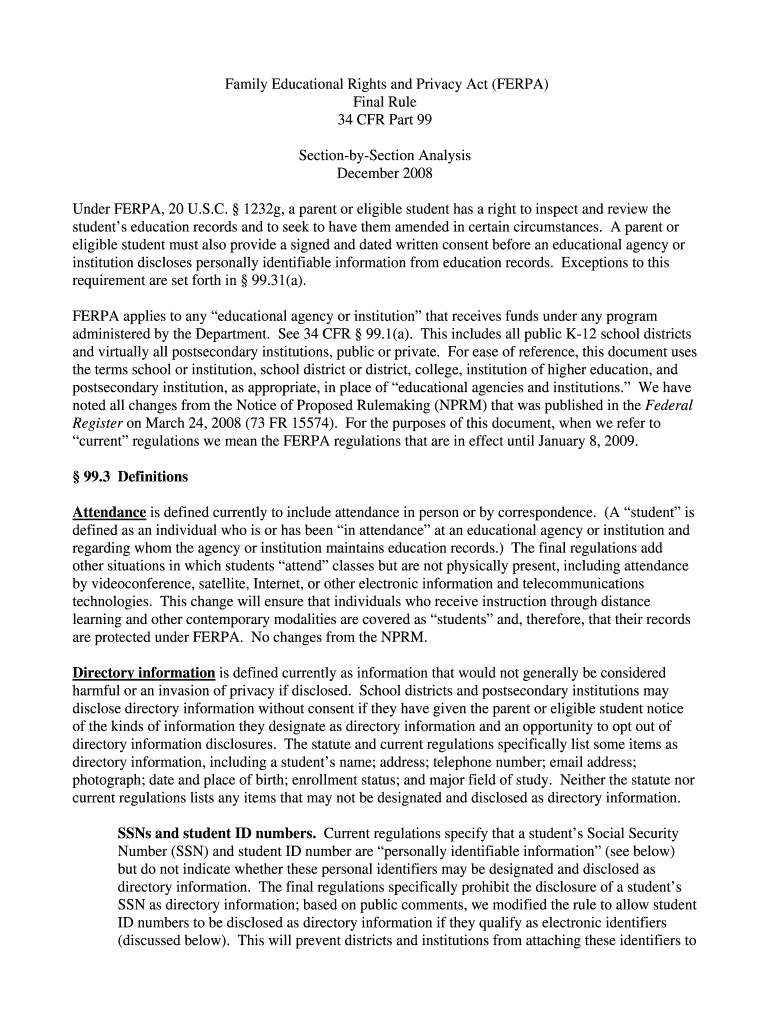 Section by Section Analysis of Final Regulations Family Doe Sd  Form