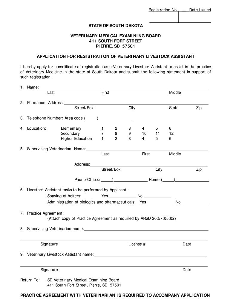 Registration No Date Issued STATE of SOUTH DAKOTA    Sdda Sd  Form