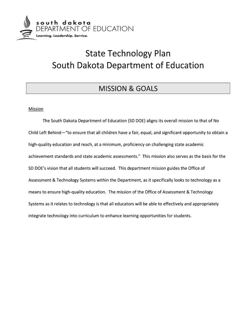State Technology Plan South Dakota Department of Education Doe Sd  Form