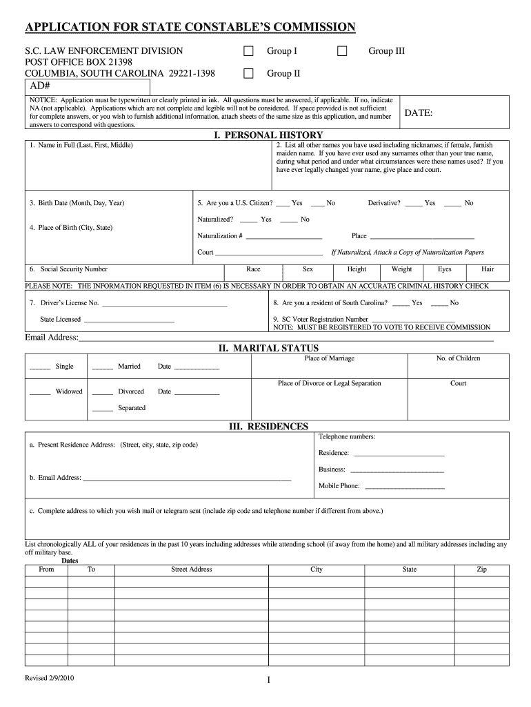  Constable Application Form Sc 2010-2023