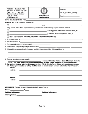 Kentucky Name Change Instructions and Forms Package for a Minor