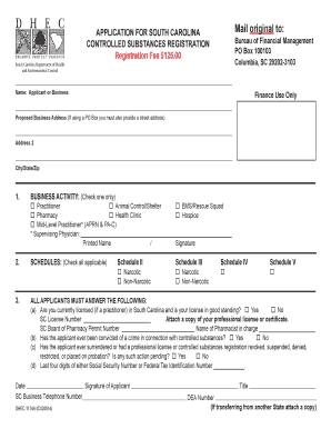 Sc Dhec Bureau of Financial Management  Form