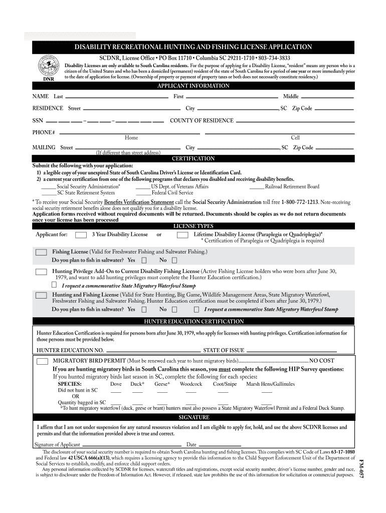  Sc Disability Fishing License  Form 2013