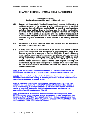 Regulations for Family Day Care Homes Childcare Sc  Form