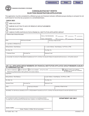 Tennessee Consolidated Net Worth Election  Form