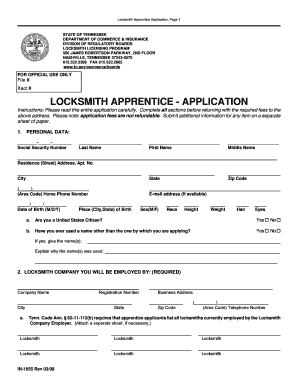Tn Locksmith Apprenticeship Form