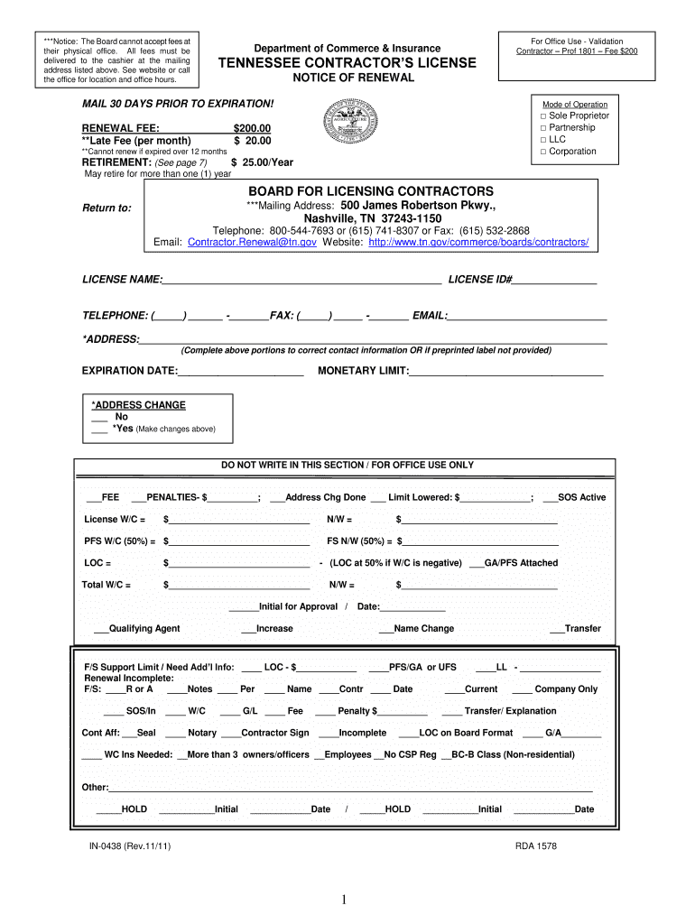 Get and Sign Online Pfs Review for Contractors License Tennessee  Form 2011