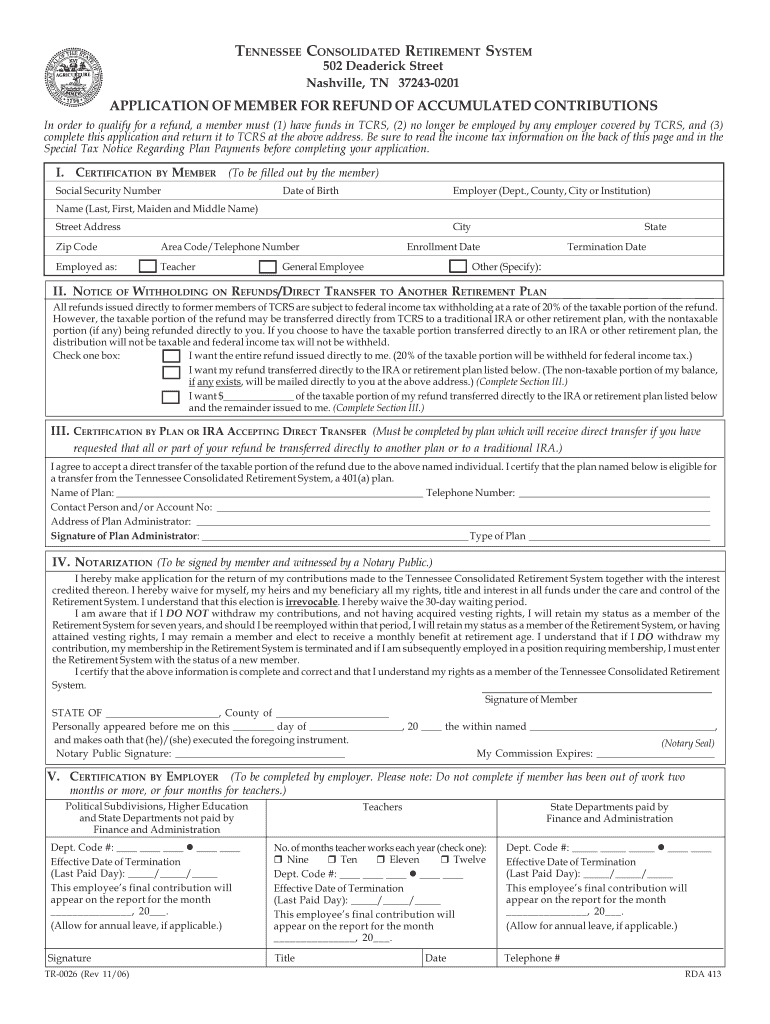Application of Member for Refund of Accumulated Contributions Solidated Retirement System Form