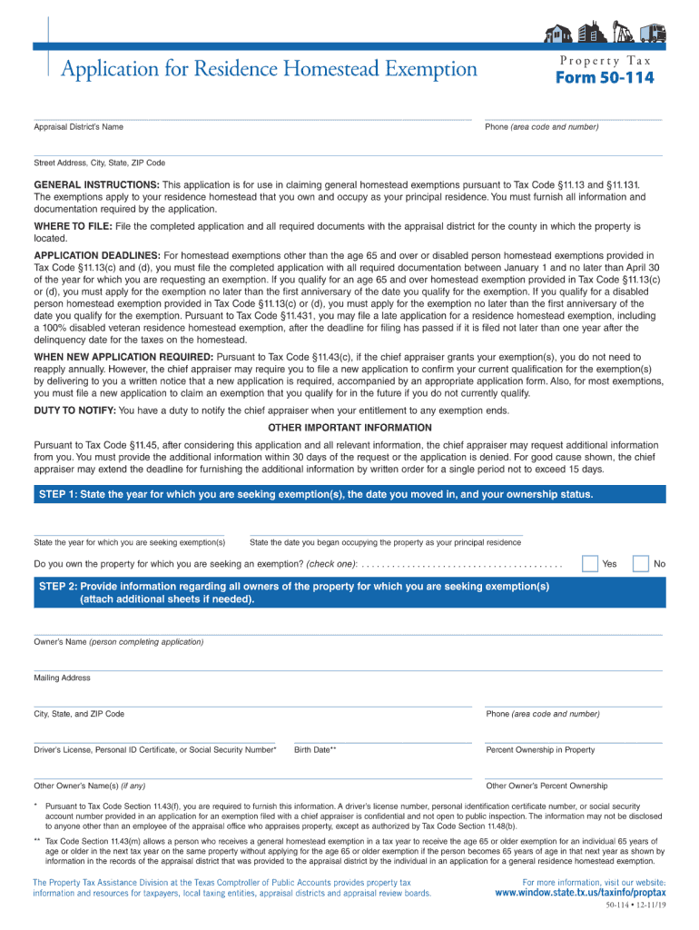 Application to Residence Homestead Texas Form