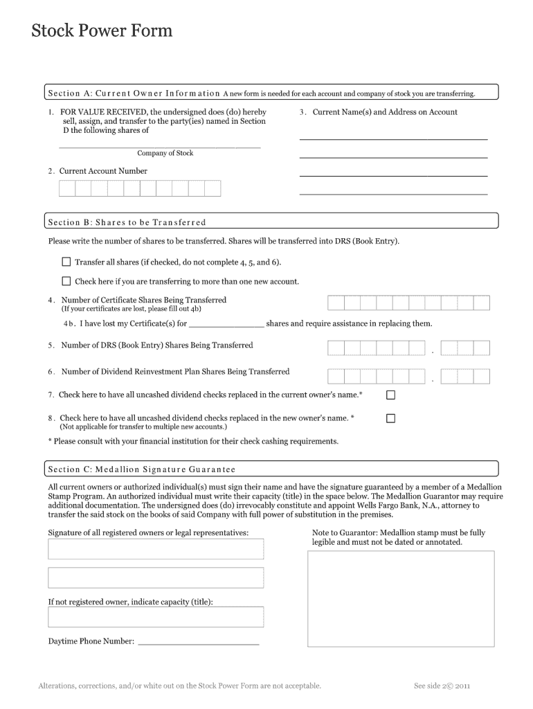 Wells Fargo Stock Power Form