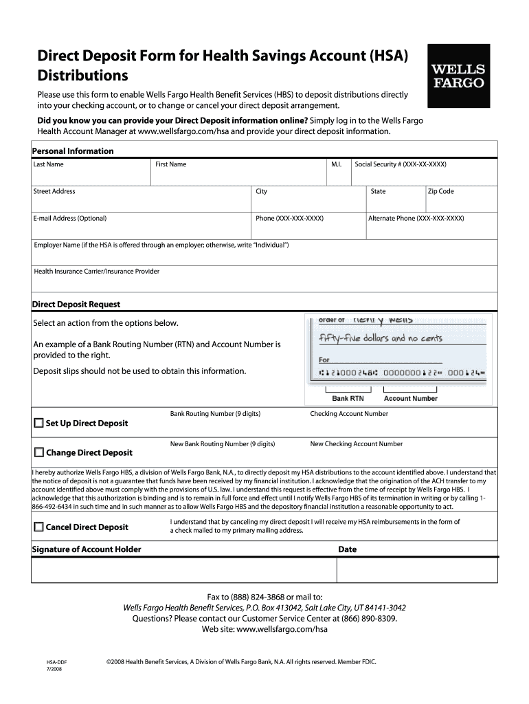 Wells Fargo Direct Deposit  Form