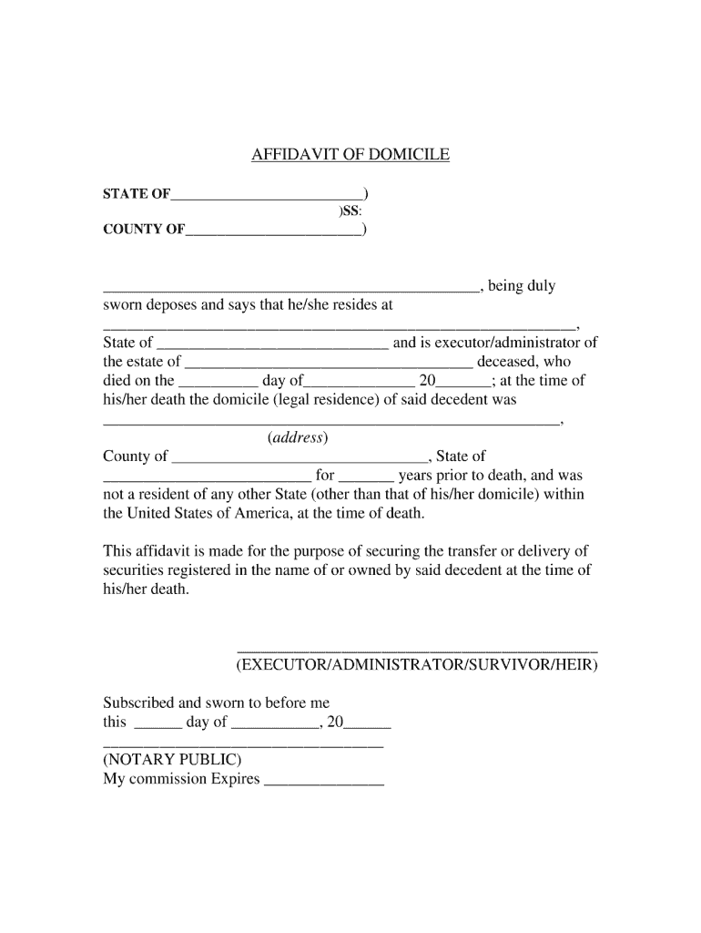 Affidavit of Domicile  Form