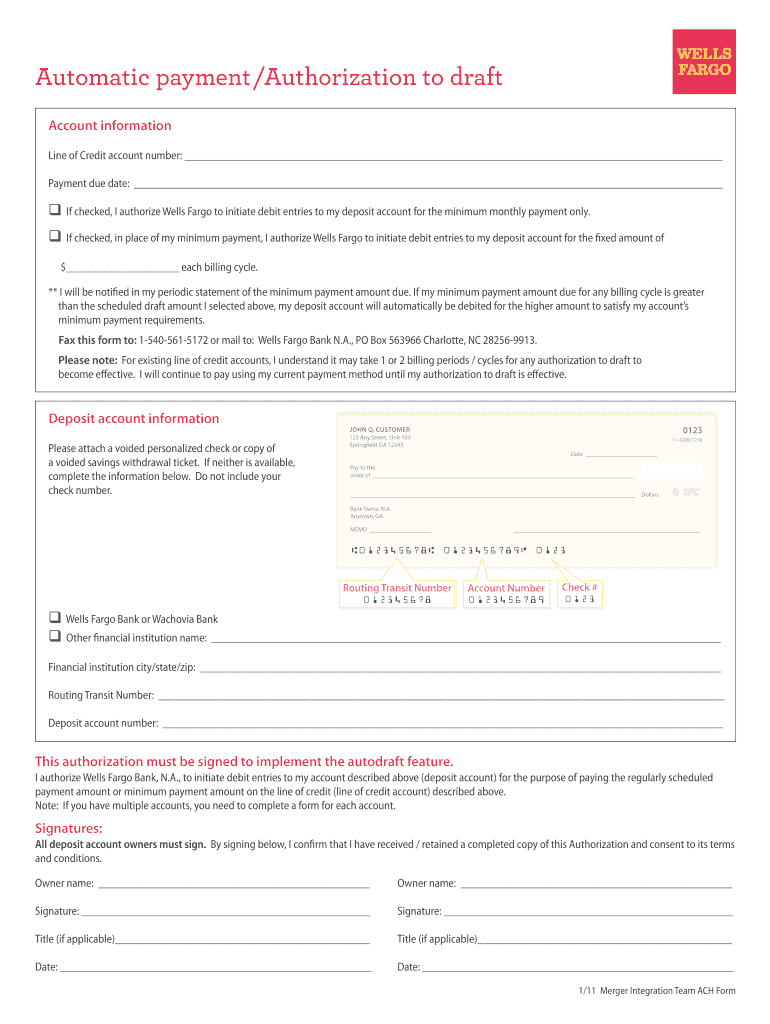 Wells Fargo Ach Form