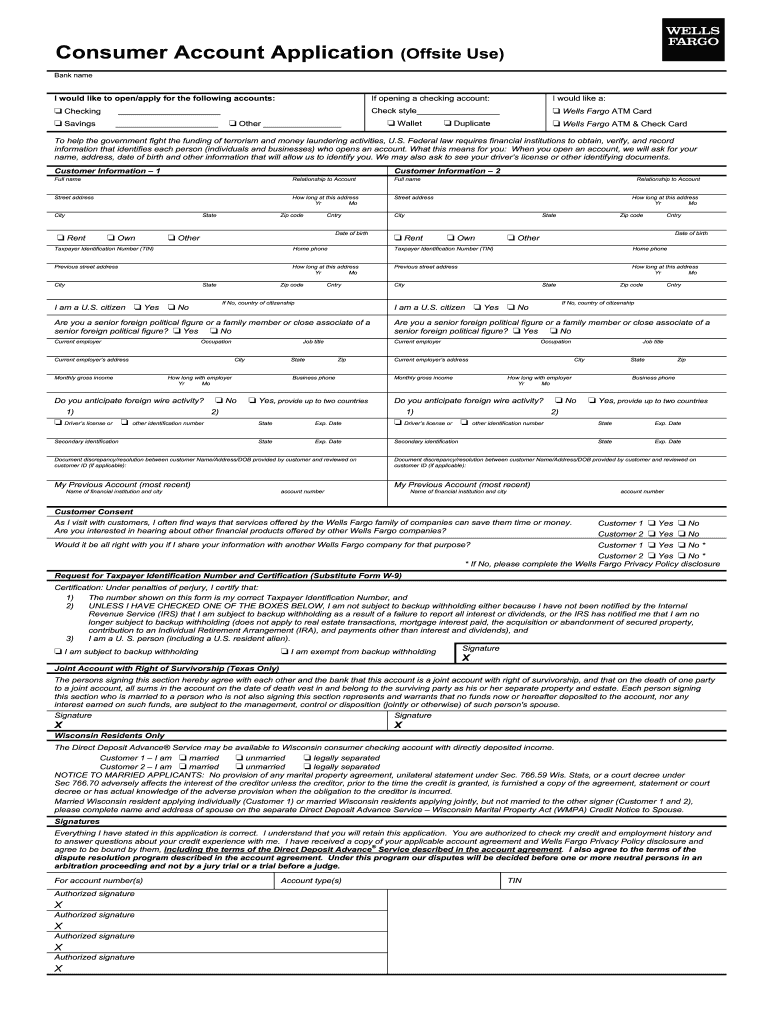 Consumer Account Application  Form