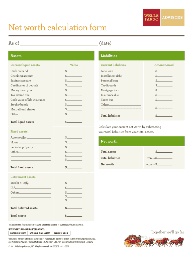 Get Wells Fargo Net Worth Calculation Forms