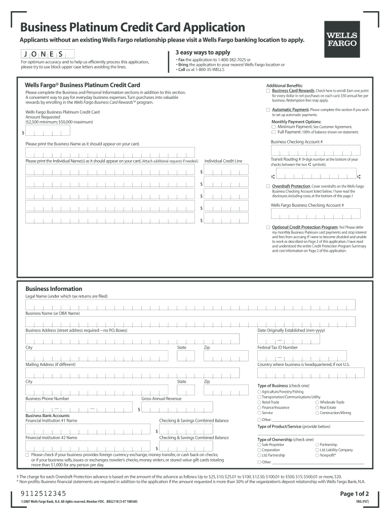 Wells Fargo Secured Business Credit Card  Form