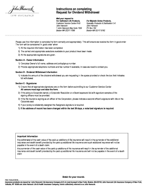 John Hancock Form for Dividend Withdrawal PDF