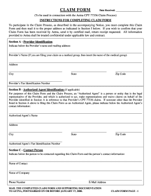 Aetna Ub4 Claim Form