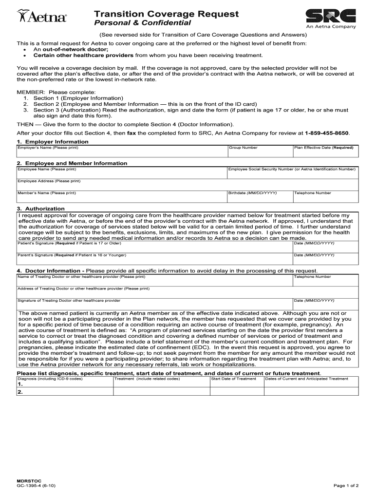  Aetna Transition Coverage Request Form 2010-2024