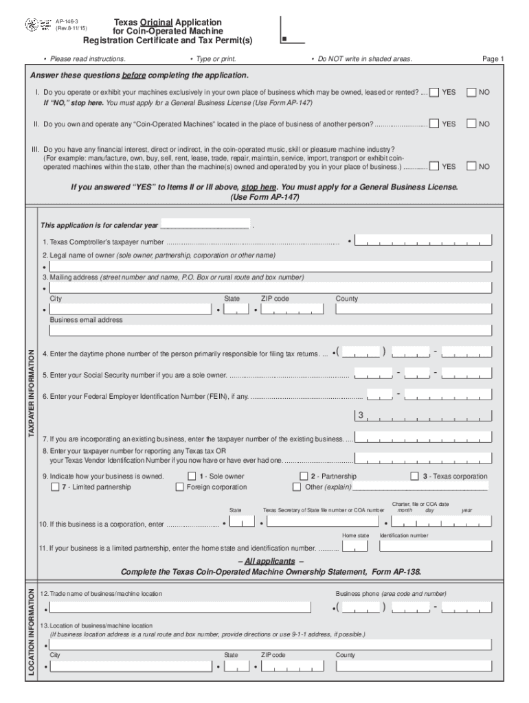 Texas Renewal Application for Coin Operated Machines  Form