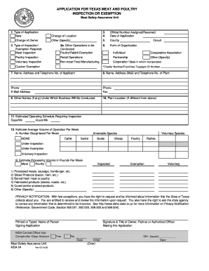 Texas Meat and Poultry Inspection Application  Form