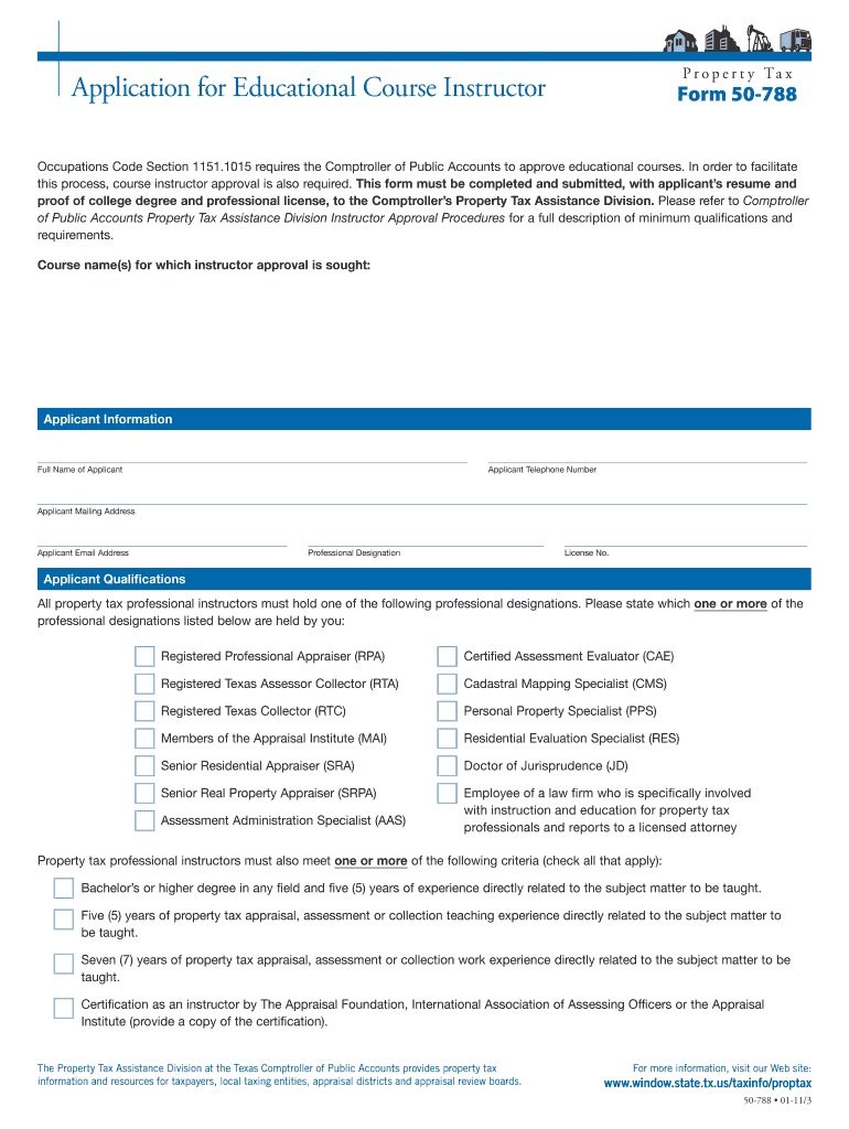 Application for Educational Course Instructor Window Texas  Form