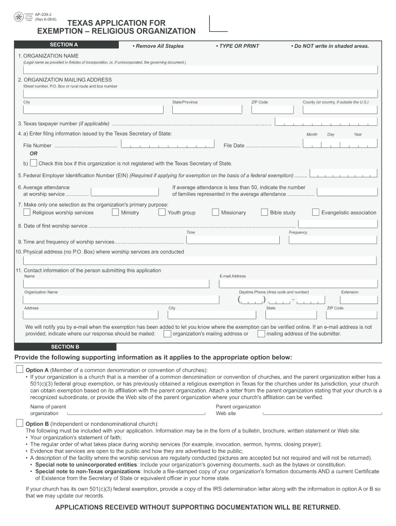  Texas Application Exemption Form 2018-2024