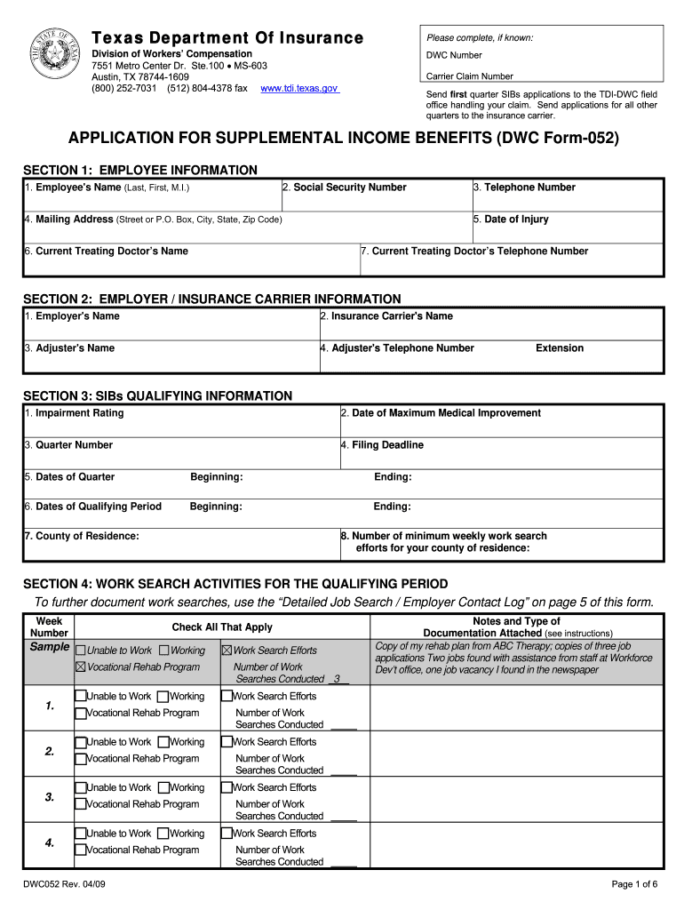  Dwc Form 052 2009-2024