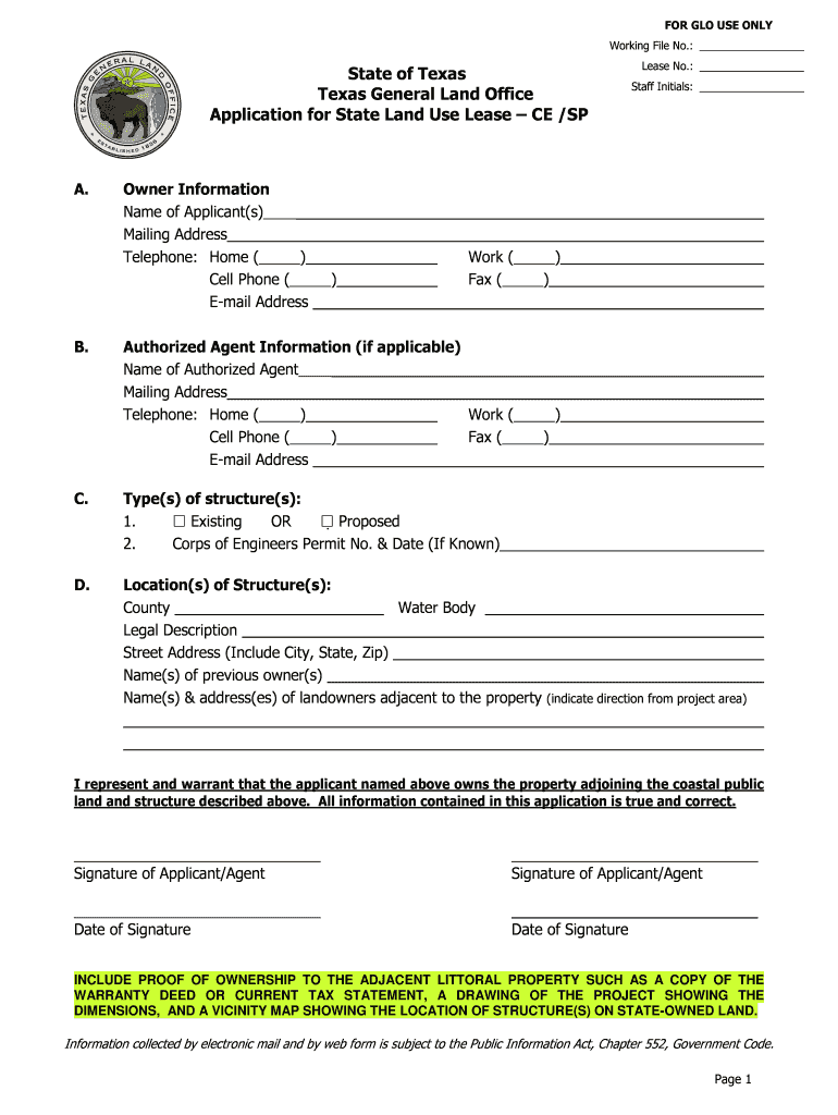 CE SP Application Packet DOC  Glo Texas  Form