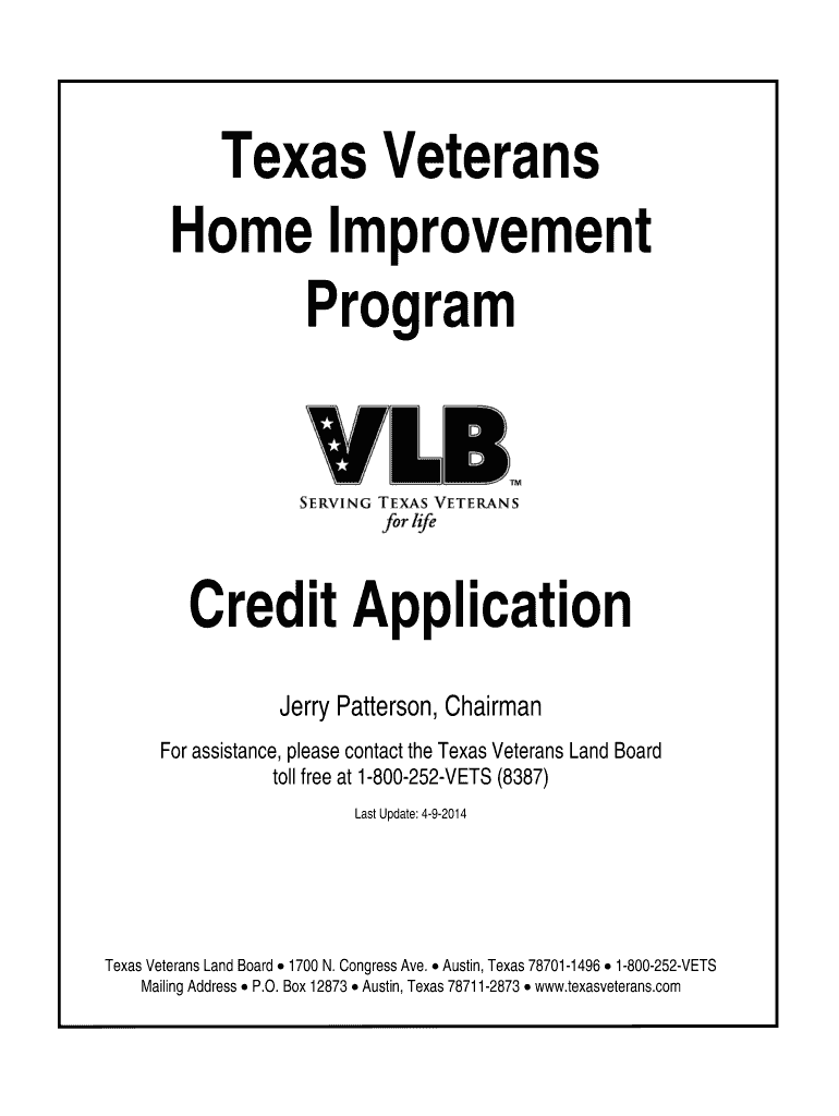 Texas Veterans Home Improvement Program Credit Application  Glo Texas  Form