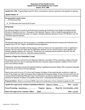 Agenda Item Title Proposed Repeal and New Rules Concerning the Dshs Texas  Form