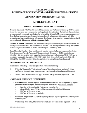 Utah Athlete Agent Registration Form