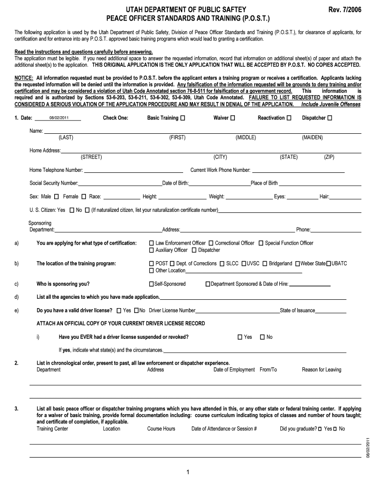 IMPORTANT! THIS FORM is ONLY VALID until September 1 Publicsafety Utah