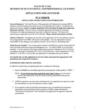 Utah Plumbing License Form