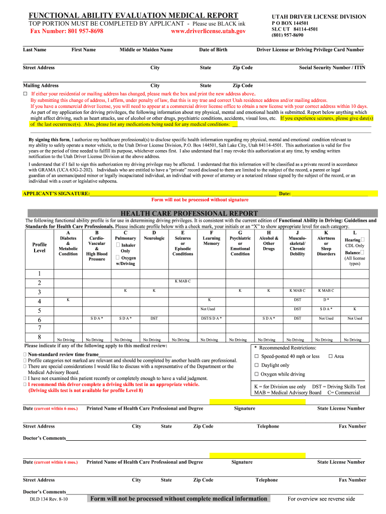  Printable Utah State Functional Ability Evaluation Medical Report Form 2010