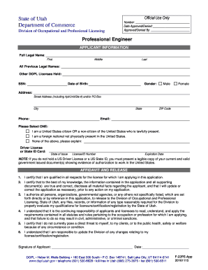 Utah Professional Engineer License Lookup  Form