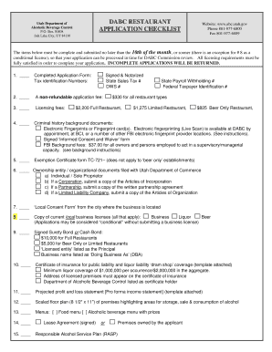 &quot;LIMITED RESTAURANT LICENSE&quot; Abc Utah  Form