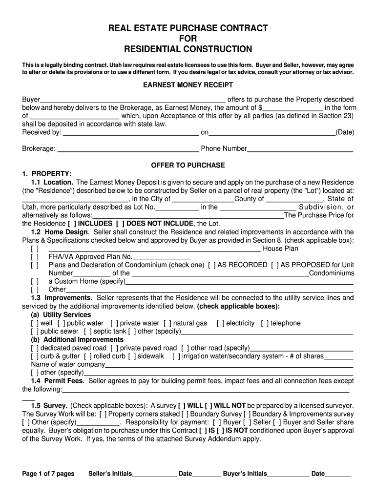  Utah Purchase Contract  Form 1998