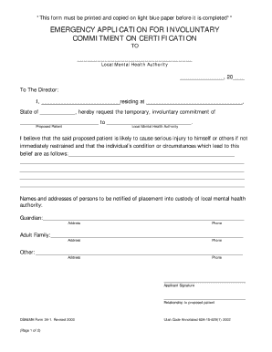 Editable Utah Involuntary Commitment Form