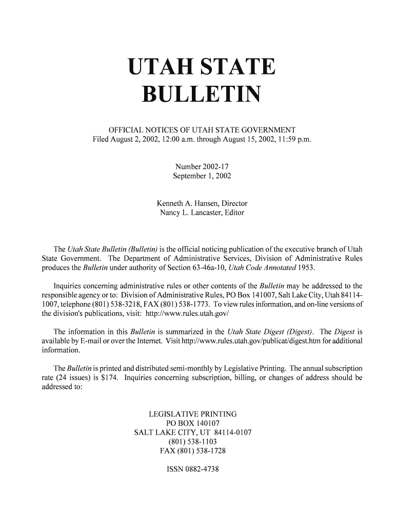Bulletin2002 17Final DOC Rules Utah  Form