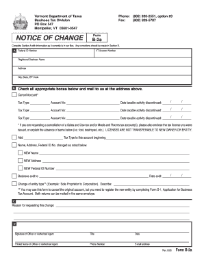 Notice of Change B 2a Form
