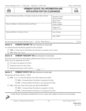 Vermont Tax Clearance Request Form