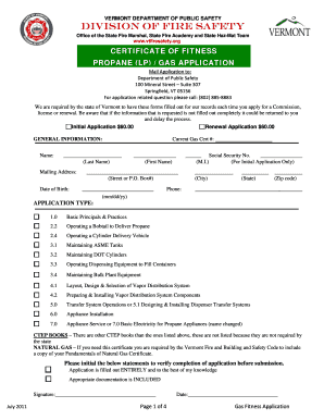 Vermont Division of Fire Safety Gas Certificate Renewal Form