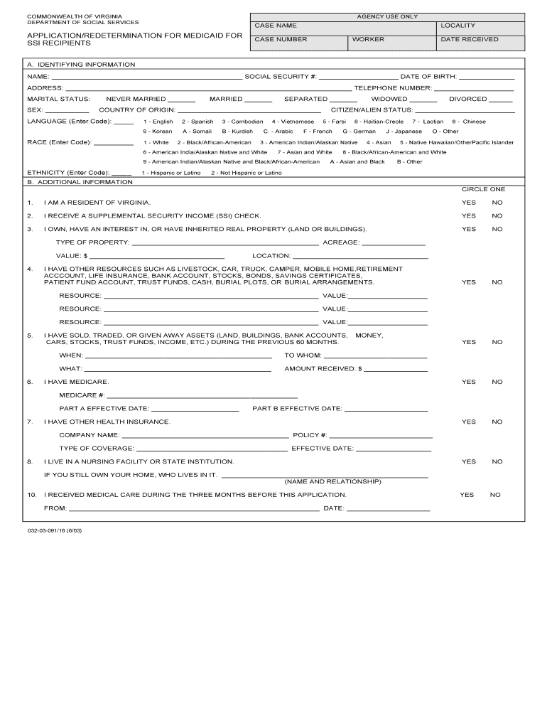  Medicaid Redetermination Form Virginia 2003-2024