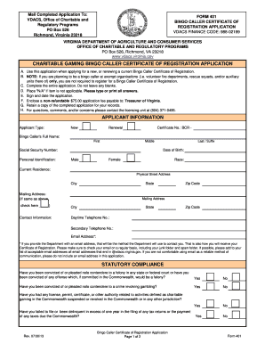  Bingo Caller Organizations Form 2013-2024